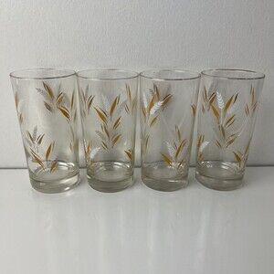 Vintage Libbey Wheat Glasses With Gold Trim Set Of 4